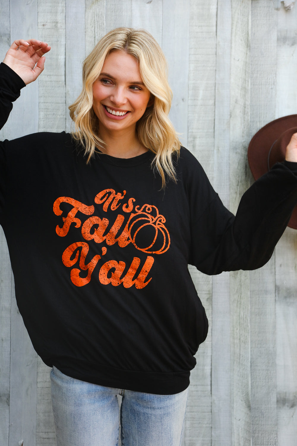 BiBi It's Fall Y'all Pocketed Black Pullover