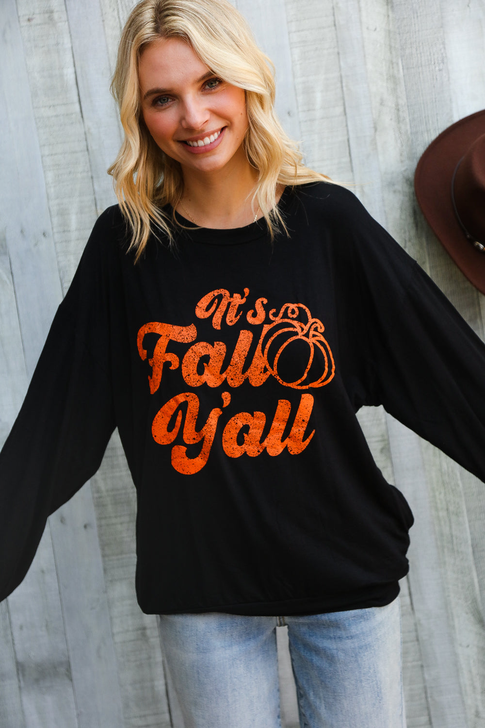 BiBi It's Fall Y'all Pocketed Black Pullover