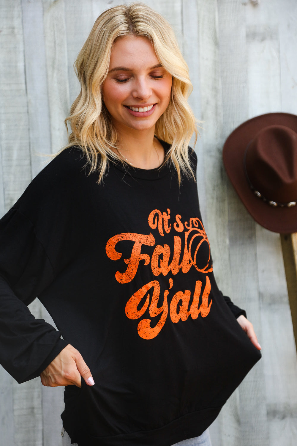 BiBi It's Fall Y'all Pocketed Black Pullover