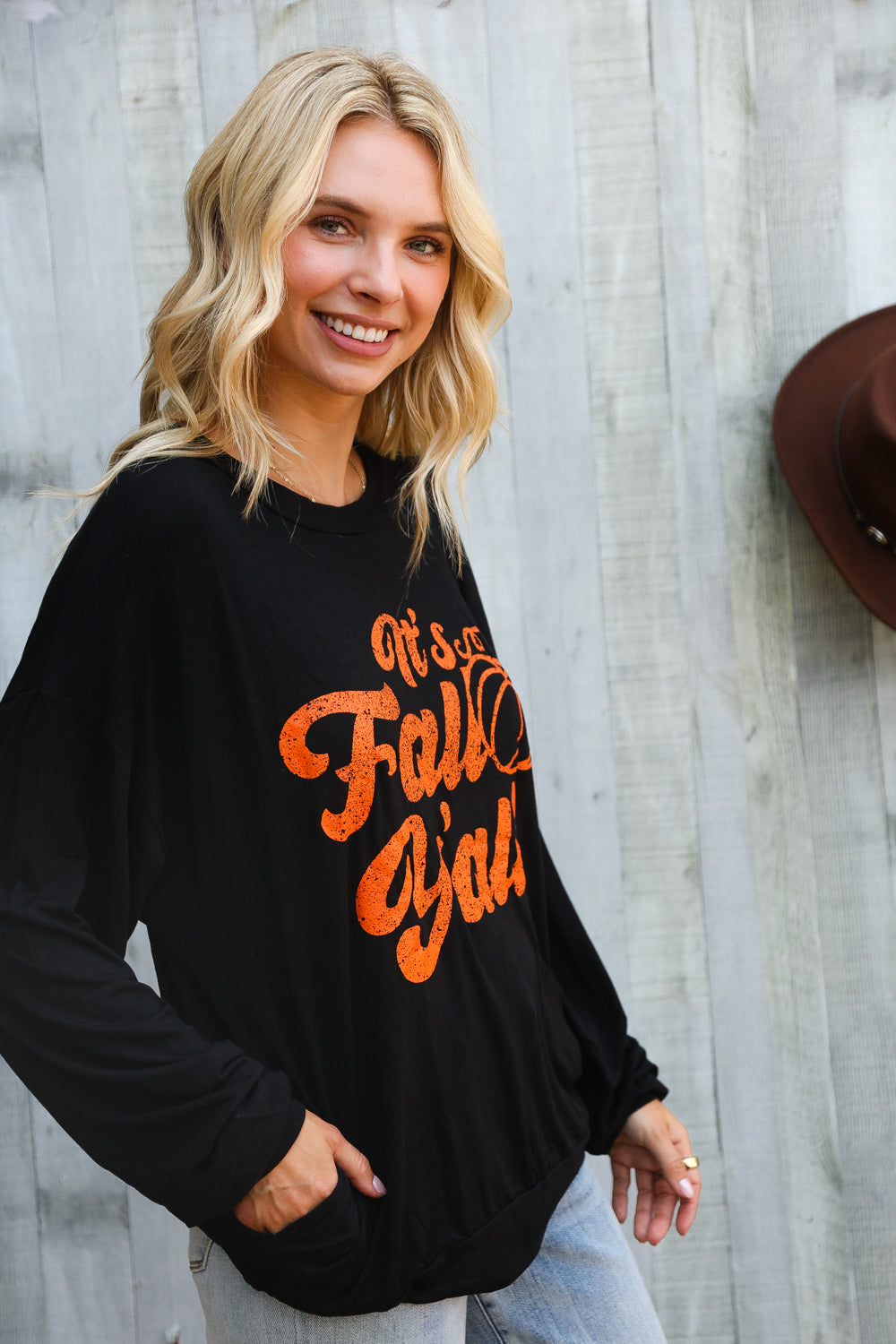 BiBi It's Fall Y'all Pocketed Black Pullover