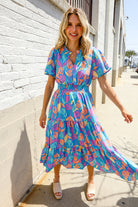 Haptics Tropical Floral Frill Notch Neck Bubble Sleeve Dress