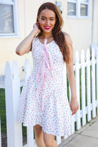 Kori America Ivory Checker & Floral Print Ribbon Tie Sleeveless Dress Large