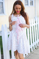 Kori America Ivory Checker & Floral Print Ribbon Tie Sleeveless Dress