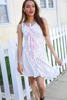 Kori America Ivory Checker & Floral Print Ribbon Tie Sleeveless Dress