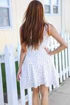 Kori America Ivory Checker & Floral Print Ribbon Tie Sleeveless Dress