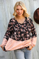 Haptics Tiered Floral Blossoms Bubble Long Sleeve Blouse