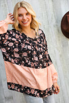 Haptics Tiered Floral Blossoms Bubble Long Sleeve Blouse