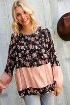 Haptics Tiered Floral Blossoms Bubble Long Sleeve Blouse Large