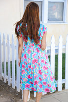 Haptics Sky Blue Big Floral Folded Ruffle Sleeves Midi Dress Dresses