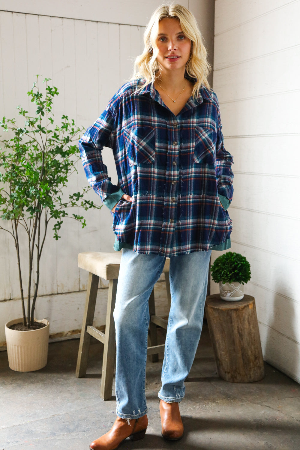 Peach Love Navy Cotton Flannel with Thermal Trim