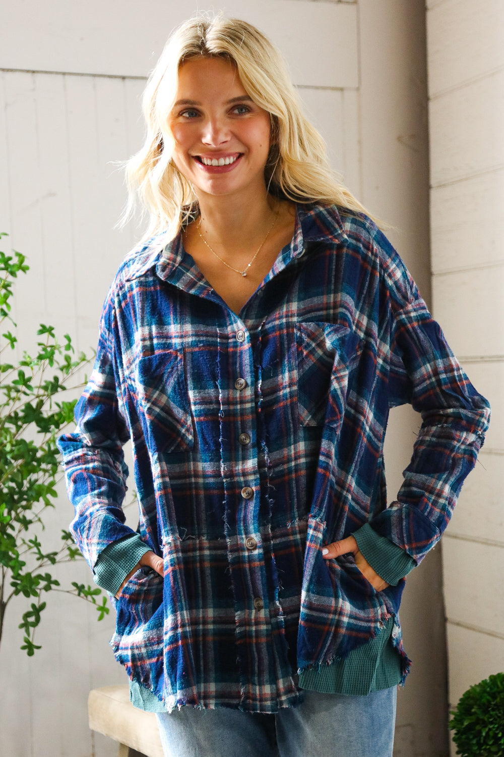 Peach Love Navy Cotton Flannel with Thermal Trim