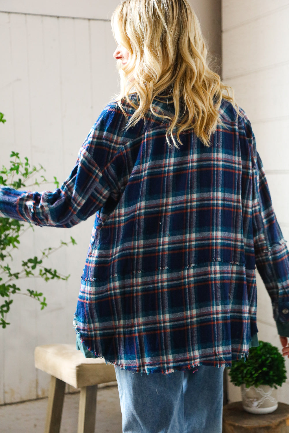 Peach Love Navy Cotton Flannel with Thermal Trim