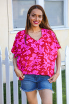 Haptics Magenta Floral V Neck Woven Top