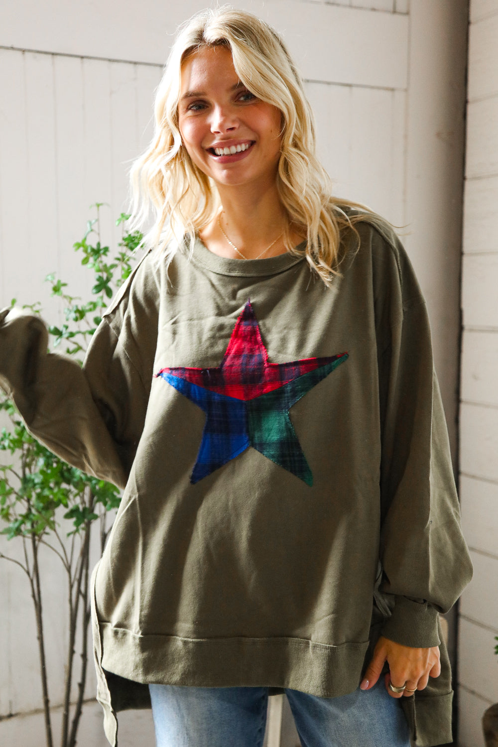Fantastic Fawn Plaid Star Olive and Pullover