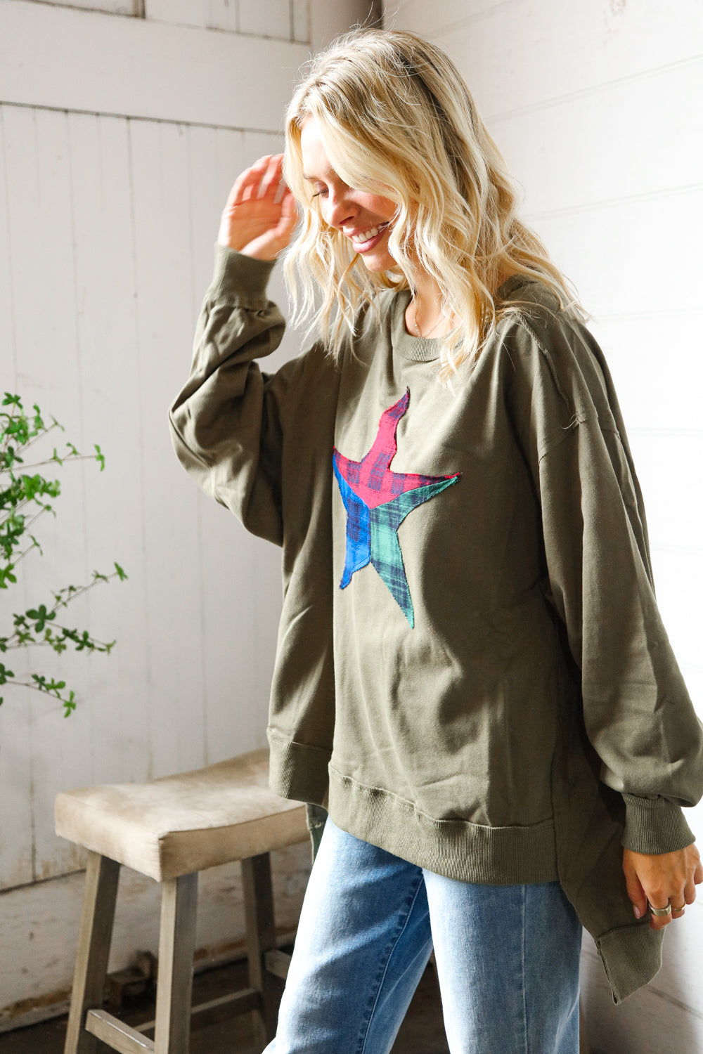 Fantastic Fawn Plaid Star Olive and Pullover