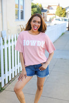 Haptics Pink Pop-Up Embroidered "HOWDY" Ribbed Top Shirts & Tops