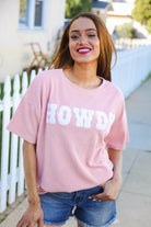 Haptics Pink Pop-Up Embroidered "HOWDY" Ribbed Top Shirts & Tops