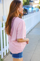 Haptics Pink Pop-Up Embroidered "HOWDY" Ribbed Top Shirts & Tops