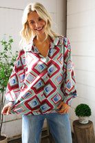 First Love V Neck Bubble Sleeve Silky Collared Blouse