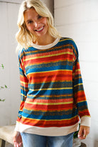 Haptics Multicolor Textured Oversized Knit Sweater