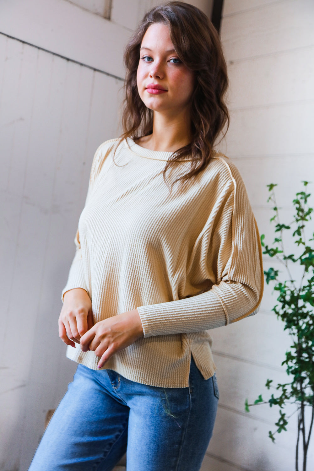 Meet You at the Bookstore Cream Ribbed Long Sleeve