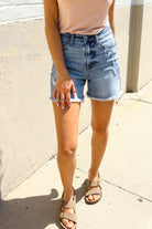 Judy Blue Medium High Rise Distressed Frayed Hem Shorts