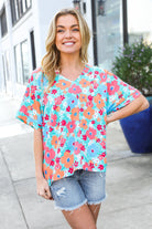 Haptics Mint Flat Floral V Neck Dolman Top