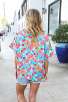 Haptics Mint Flat Floral V Neck Dolman Top