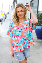 Haptics Mint Flat Floral V Neck Dolman Top
