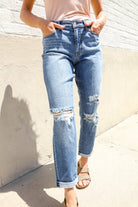 Judy Blue High-Rise Boyfriend Cuffed Hem Distressed Jeans