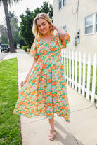 Haptics Elastic V Neck Tiered Sage & Daisy Floral Maxi Dress