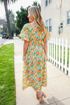 Haptics Elastic V Neck Tiered Sage & Daisy Floral Maxi Dress