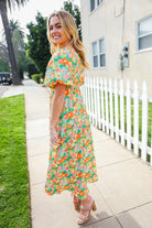 Haptics Elastic V Neck Tiered Sage & Daisy Floral Maxi Dress