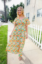 Haptics Elastic V Neck Tiered Sage & Daisy Floral Maxi Dress