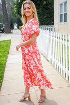 Haptics Coral Elastic V Neck Tiered Big Floral Maxi Dress