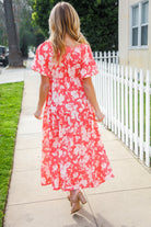 Haptics Coral Elastic V Neck Tiered Big Floral Maxi Dress