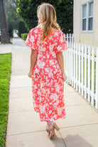 Haptics Coral Elastic V Neck Tiered Big Floral Maxi Dress