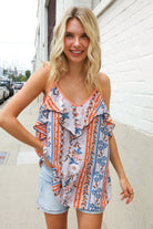 Haptics Coral Ruffle V Neck Floral Print Sleeveless Top