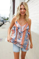 Haptics Coral Ruffle V Neck Floral Print Sleeveless Top