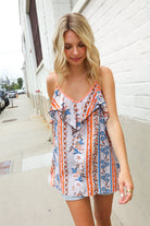 Haptics Coral Ruffle V Neck Floral Print Sleeveless Top