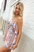 Haptics Coral Ruffle V Neck Floral Print Sleeveless Top