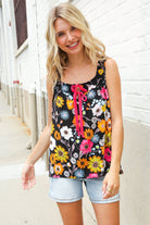Haptics Black Sleeveless Babydoll Bow Tie Top