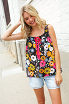 Haptics Black Sleeveless Babydoll Bow Tie Top