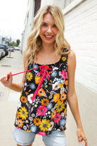 Haptics Black Sleeveless Babydoll Bow Tie Top