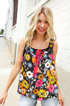 Haptics Black Sleeveless Babydoll Bow Tie Top