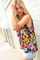 Haptics Black Sleeveless Babydoll Bow Tie Top