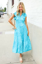 Haptics Boho Print Flutter Sleeve Fit & Flare Dress