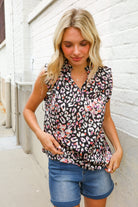 First Love Black Leopard Print Frill Notch Neck Top