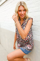 First Love Black Leopard Print Frill Notch Neck Top