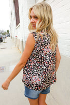 First Love Black Leopard Print Frill Notch Neck Top